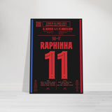 Raphinha: But Décisif contre Benfica – Ligue des Champions 2025 - Poster avec cadre en bois noir / A4