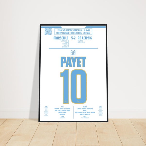 Dimitri Payet: But Iconique contre le RB Leipzig – Ligue Europa 2018 - Poster avec cadre en bois noir / A4