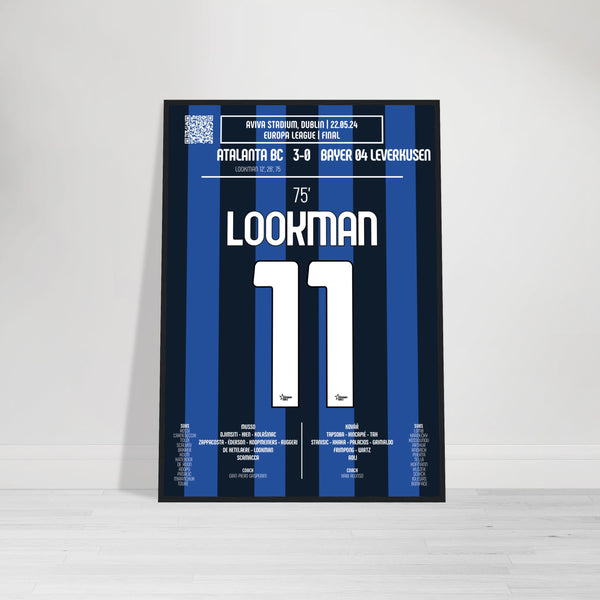 Ademola Lookman: But emblématique de la finale de la Ligue Europa 2024 - Poster encadré en bois noir / A4