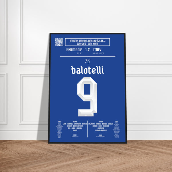 Mario Balotelli: But emblématique contre l’Allemagne – Euro 2012 - Poster encadré en bois noir / A4