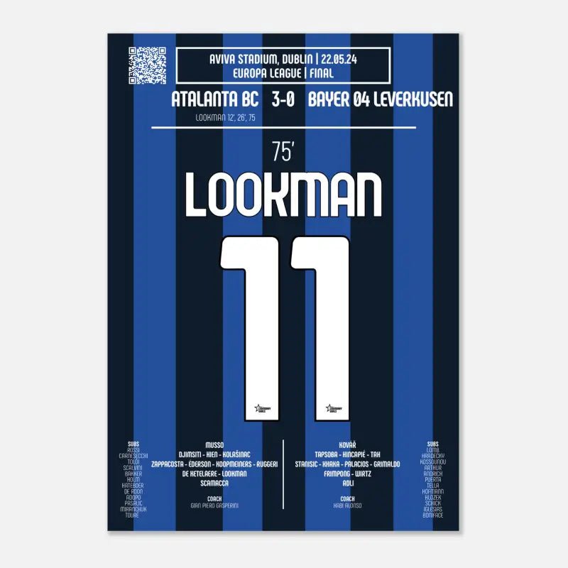 Poster du but d'Ademola Lookman - Atalanta Bergame vs Bayer Leverkusen 2024