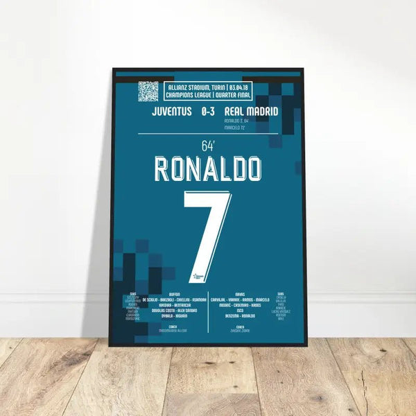 Cristiano Ronaldo – La légendaire bicyclette contre la Juventus 2018 - Poster encadré en bois noir / A4