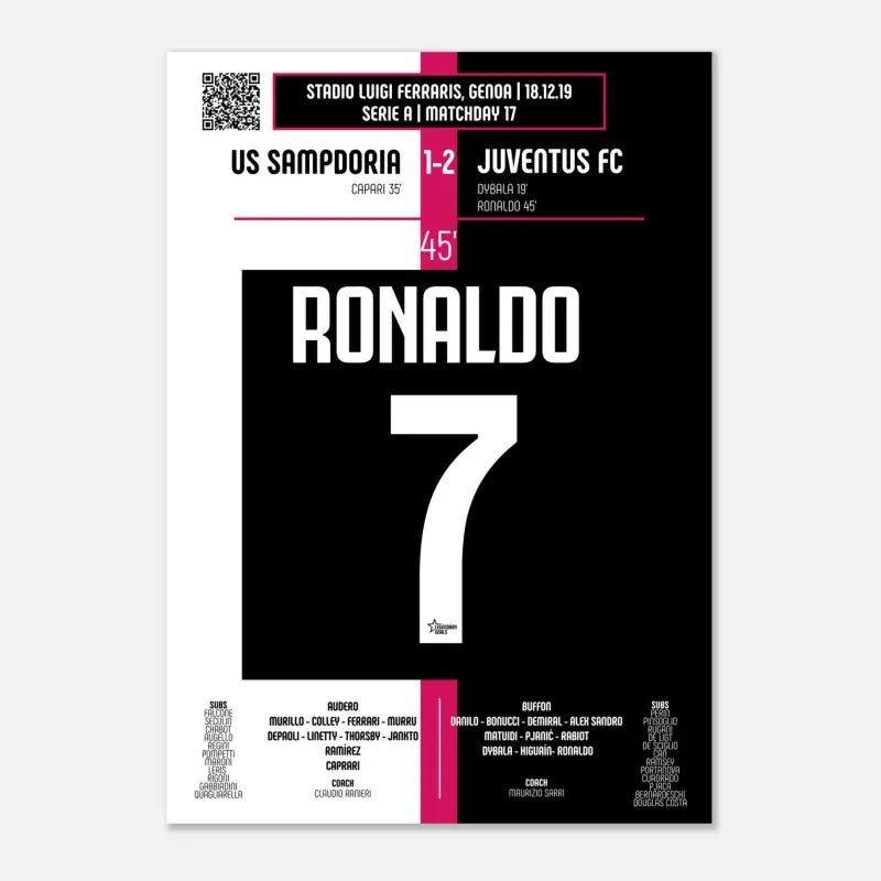 Poster du but de Cristiano Ronaldo - Sampdoria vs Juventus Turin 2019