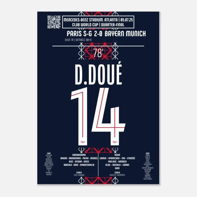 Poster du but de Désiré Doué - PSG vs Bayern Munich 2025