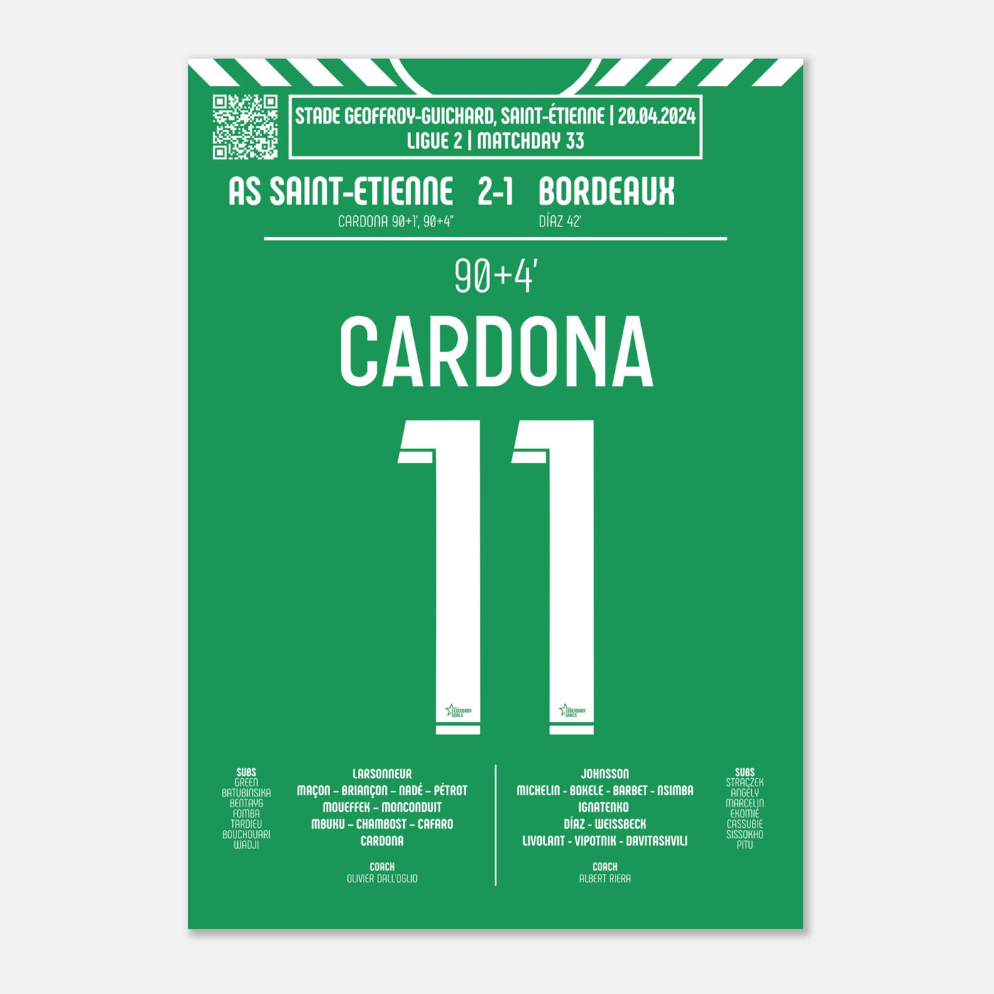 Poster du but d'Irvin Cardona - ASSE vs Bordeaux 2024