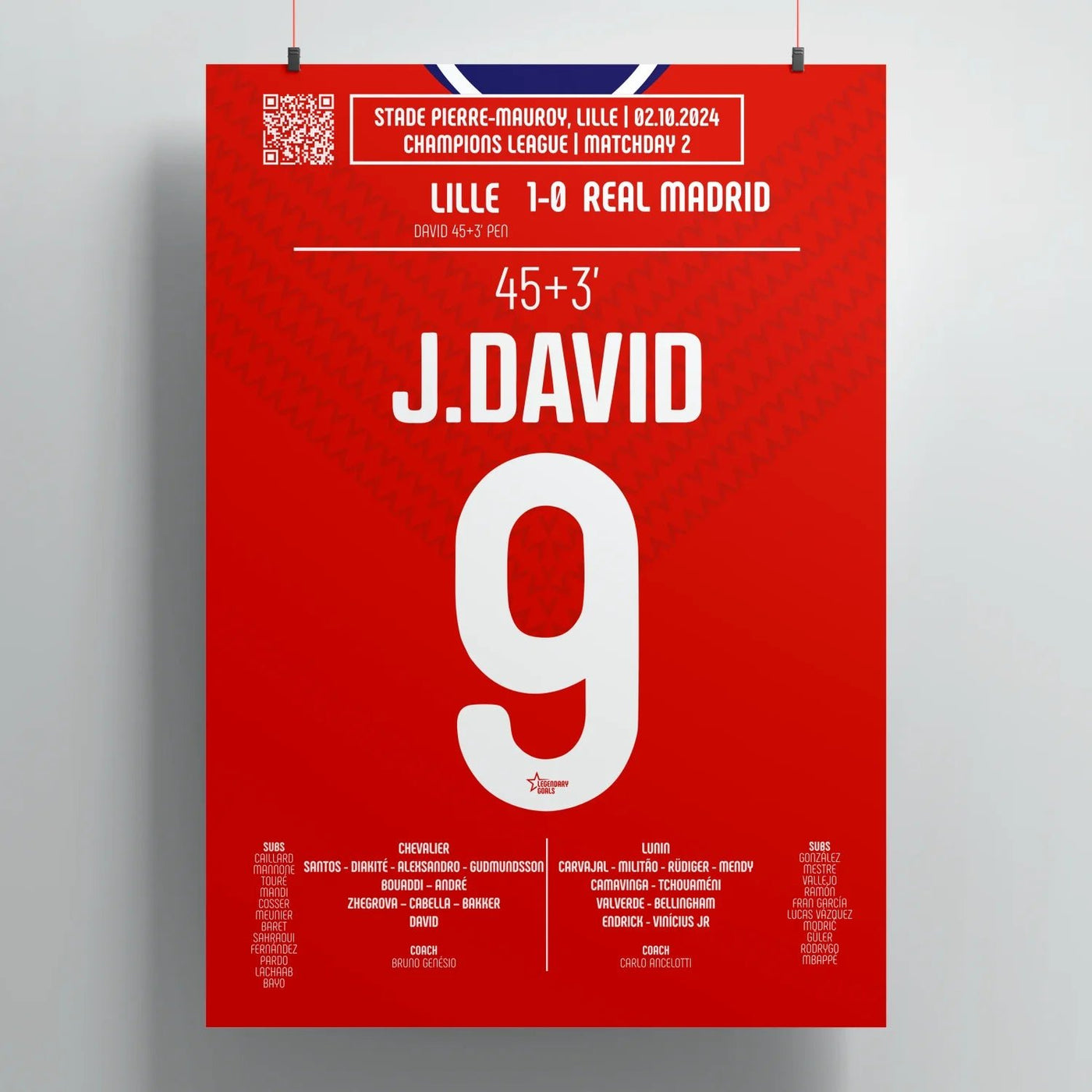 Poster du but de Jonathan David - Lille vs Real Madrid 2024