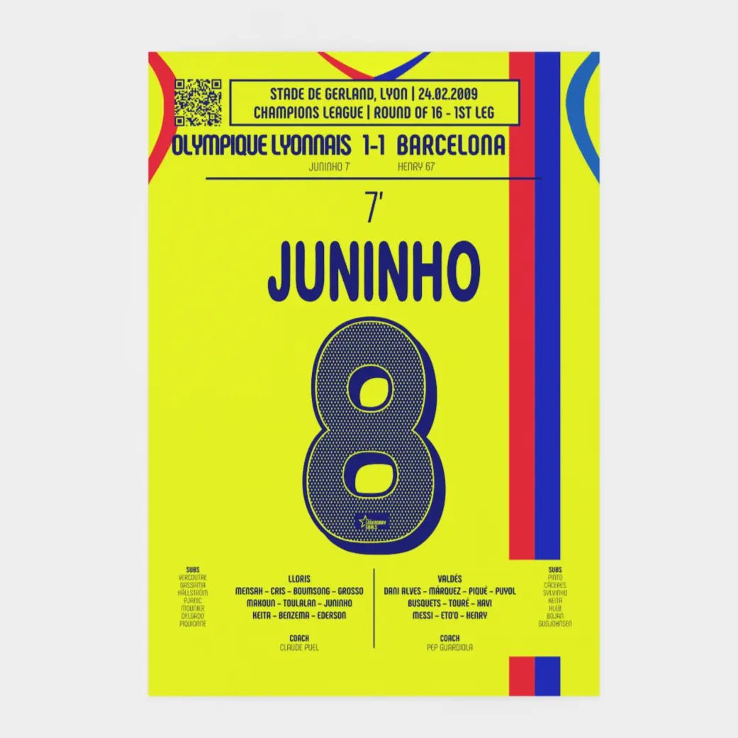 Poster du but de Juninho - Lyon vs Barcelone 2009