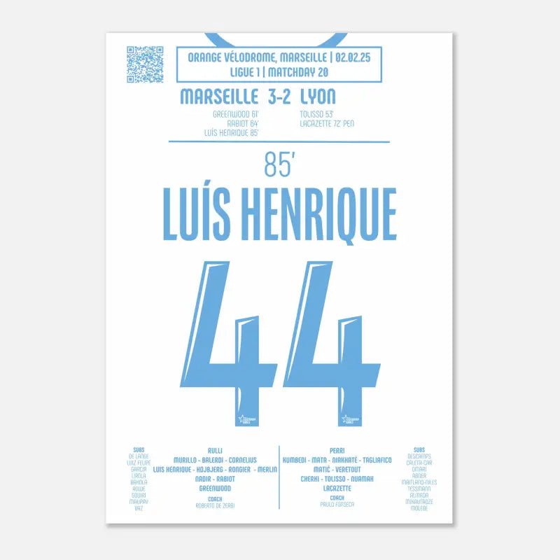 Poster du but de Luis Henrique - OM vs Lyon 2025