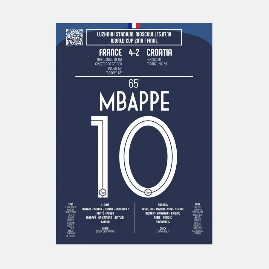 Maillot bleu marine avec texte et numéros blancs, arborant le nom « Mbappé » en grande police.