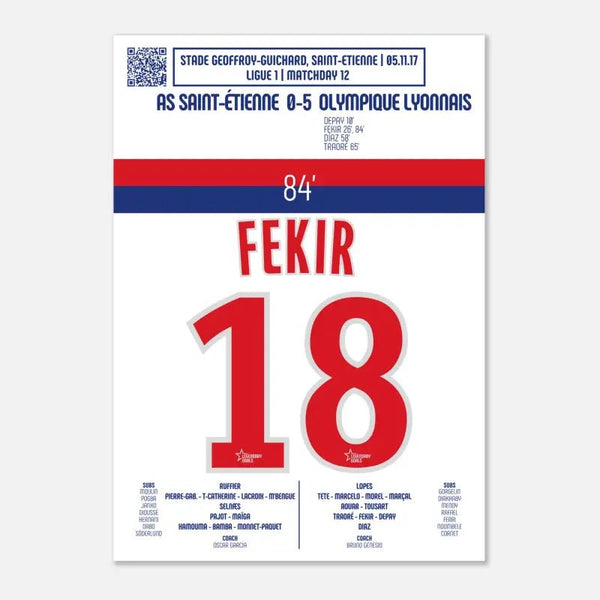 Nabil Fekir: But et Célébration Iconiques contre l’ASSE – Ligue 1 2017 - Lyon - Poster / A4
