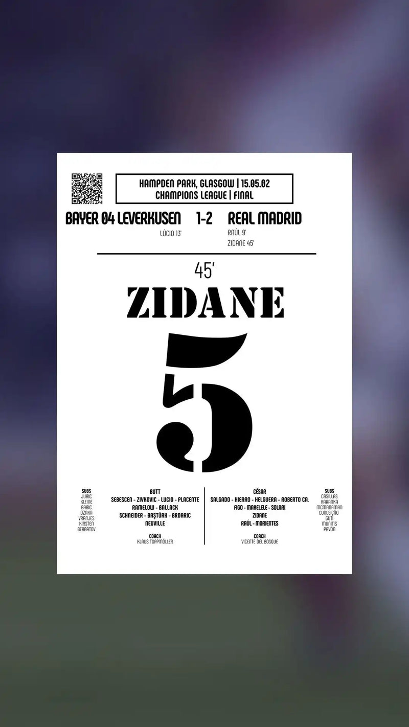 Affiche de maillot Zidane noir et blanc