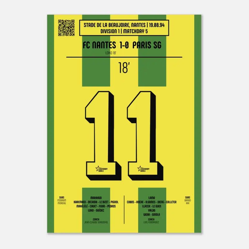 Poster du but de Patrice Loko - Nantes vs PSG 1994