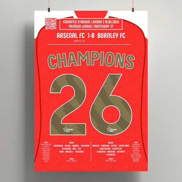 Poster de la victoire d’Arsenal - Arsenal vs Burnley 2026 - Legendary Goals