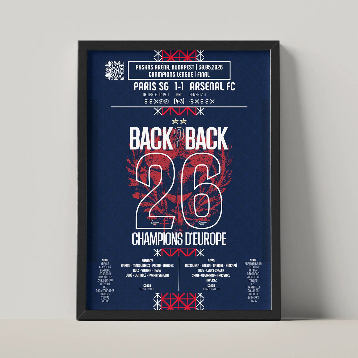 Poster de la victoire du Paris Saint - Germain - PSG vs Arsenal 2026 - Legendary Goals