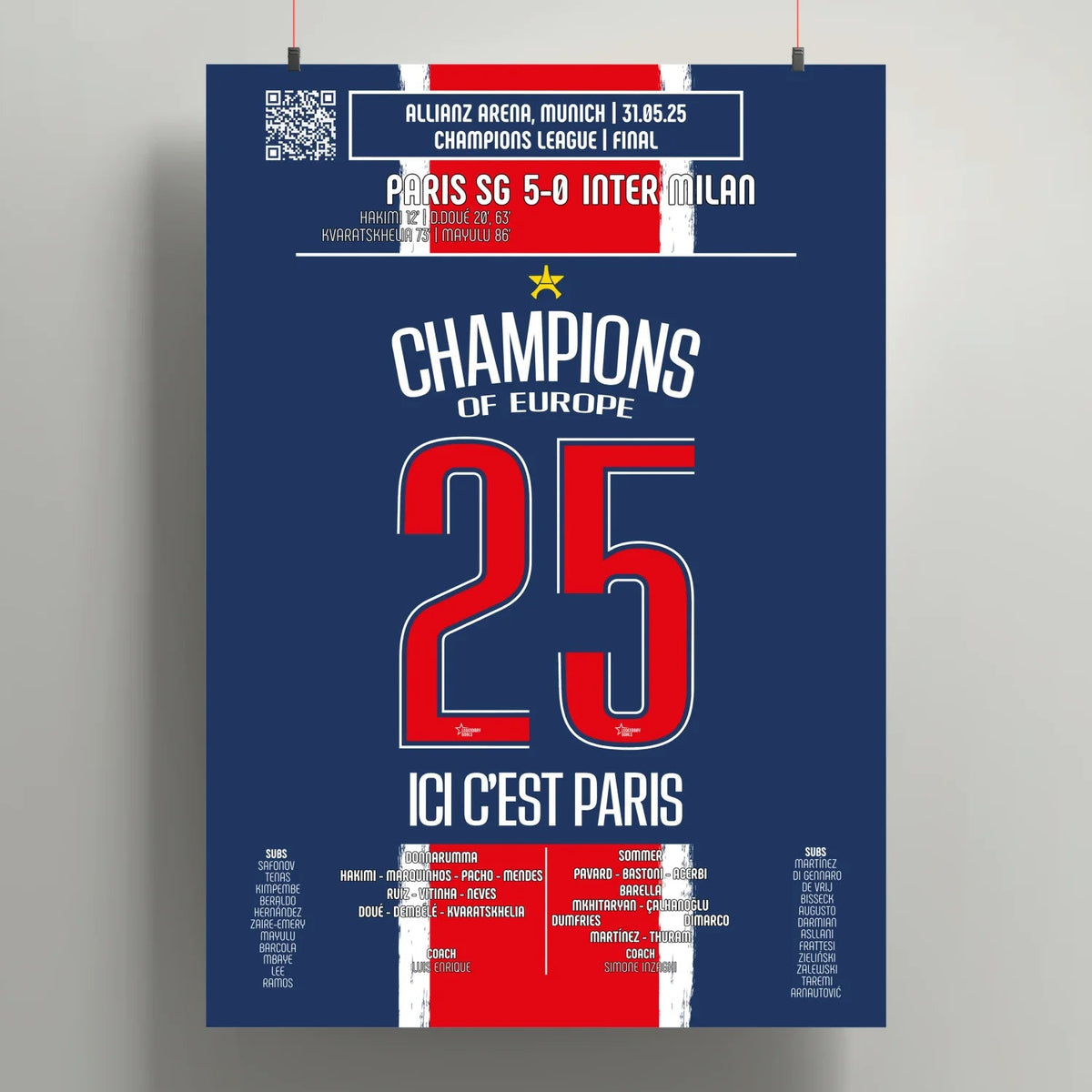 Poster de la victoire du Paris Saint - Germain - PSG vs Inter Milan 2025 (V1) - Legendary Goals
