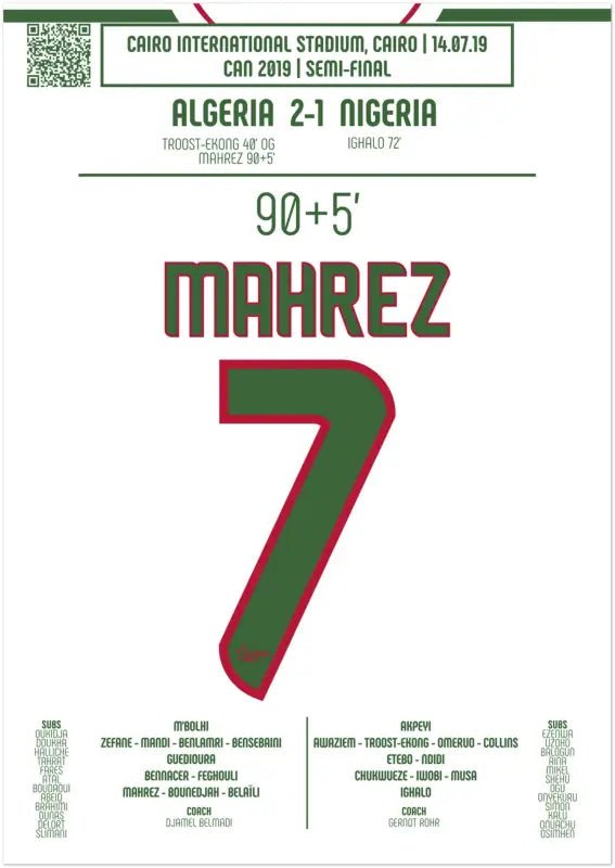 Poster de Riyad Mahrez : But Décisif contre le Nigeria – CAN 2019 - Legendary Goals