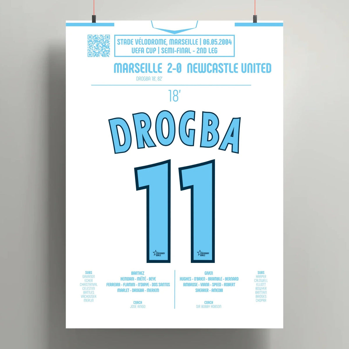Poster du 1er but de Didier Drogba – OM vs Newcastle 2004 - Legendary Goals
