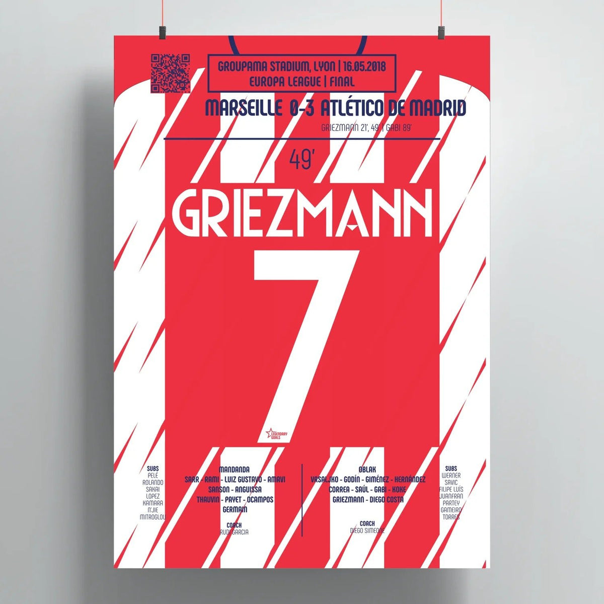 Poster du 2e but d’Antoine Griezmann – OM vs Atlético Madrid 2018 - Legendary Goals