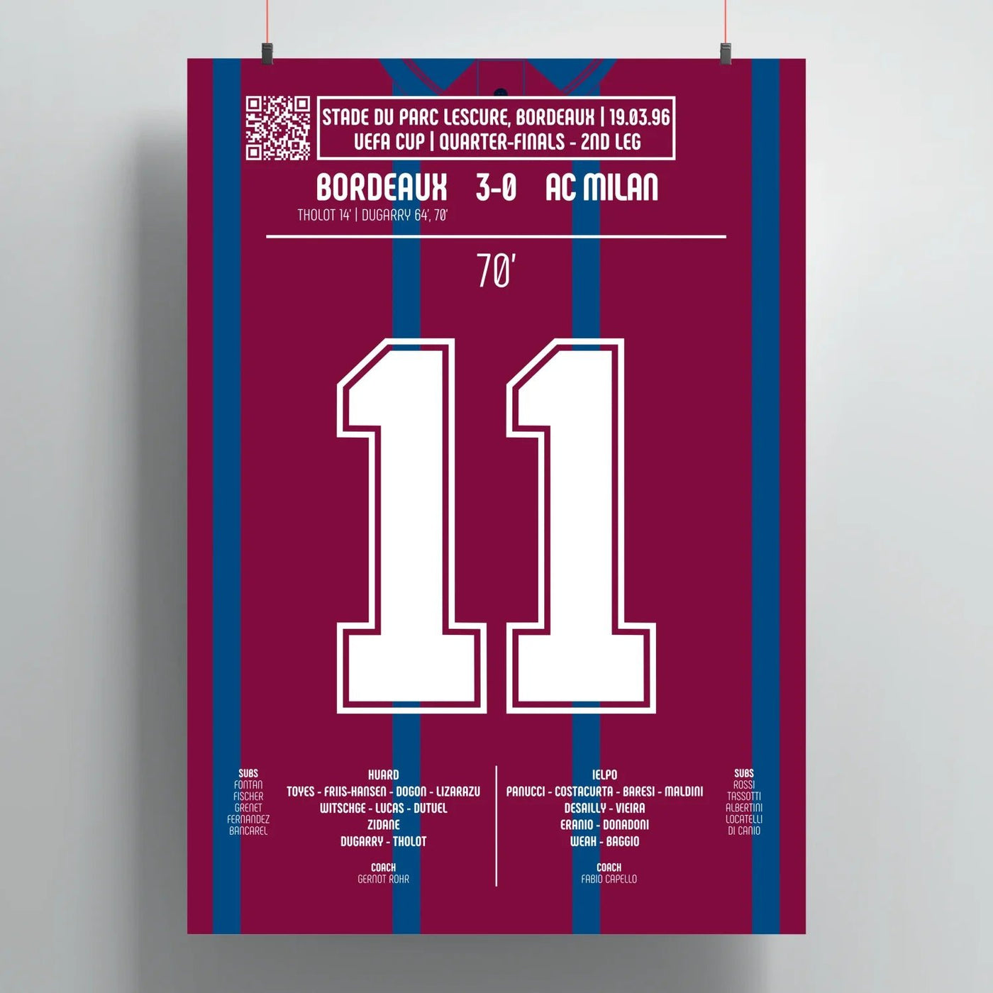 Poster du 2e but de Christophe Dugarry – Bordeaux vs AC Milan 1996