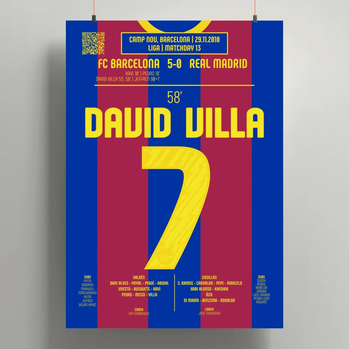 Poster du 2e but de David Villa – Barcelone vs Real Madrid 2010 - Legendary Goals