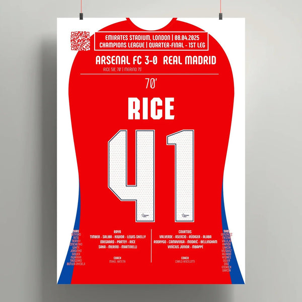 Poster du 2e but de Declan Rice – Arsenal vs Real Madrid 2025 - Legendary Goals