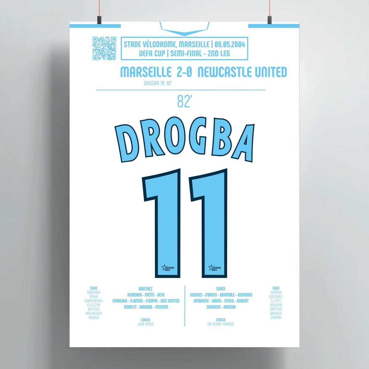 Poster du 2e but de Didier Drogba – OM vs Newcastle 2004 - Legendary Goals
