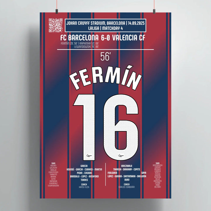 Póster del segundo gol de Fermín – Barcelona vs Valence 2025 - Legendary Goals