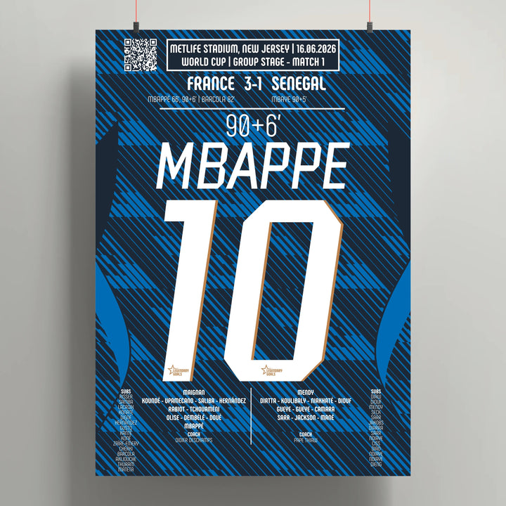 Póster del segundo gol de Kylian Mbappé - Francia vs Sénégal 2026 - Legendary Goals