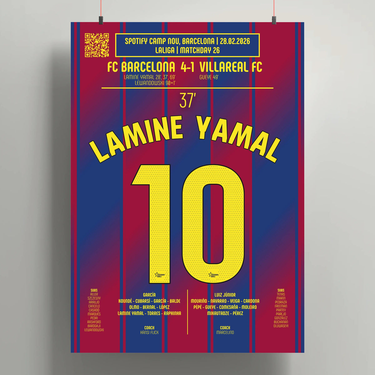 Poster du 2e but de Lamine Yamal - Barcelone vs Villarreal 2026 - Legendary Goals
