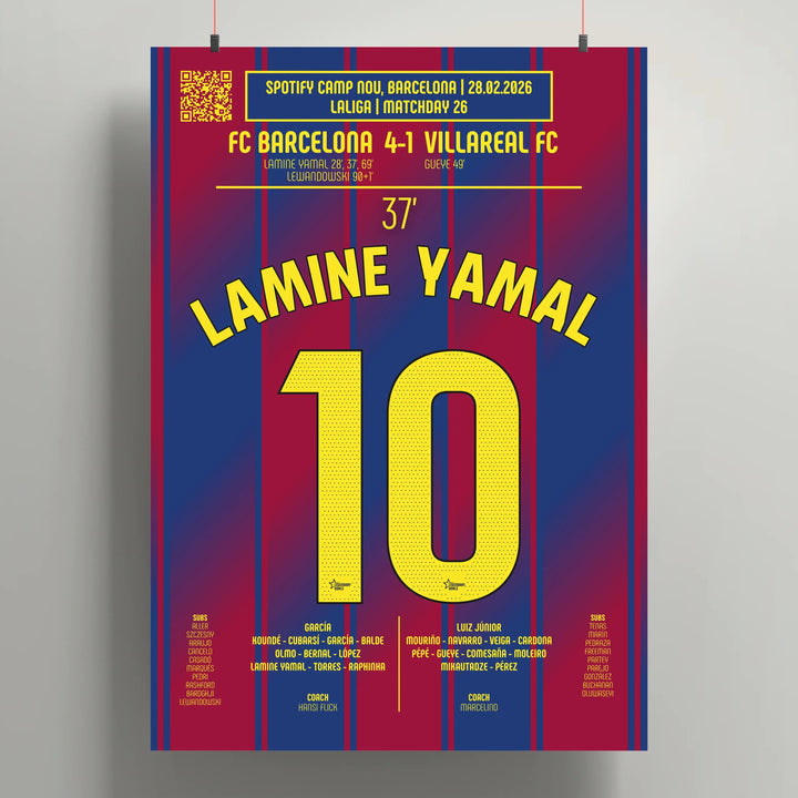 Póster del segundo gol de Lamine Yamal - Barcelona vs Villarreal 2026 - Legendary Goals