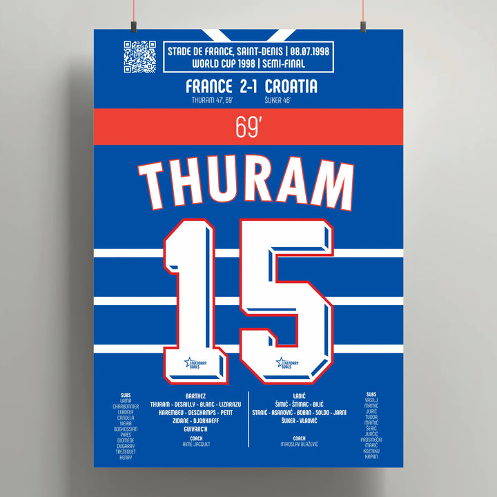 Póster del segundo gol de Lilian Thuram - Francia vs Croacia 1998 - Legendary Goals