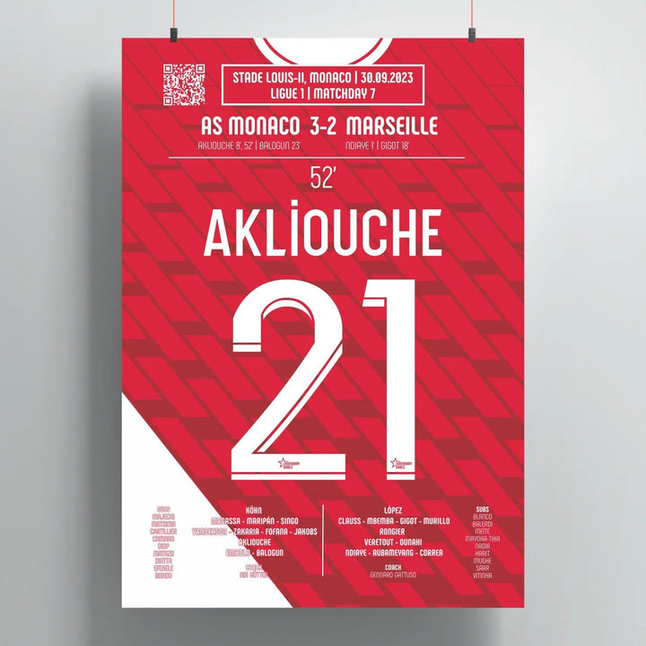 Póster del segundo gol de Maghnes Akliouche – AS Monaco vs Olympique de Marsella 2023 - Legendary Goals