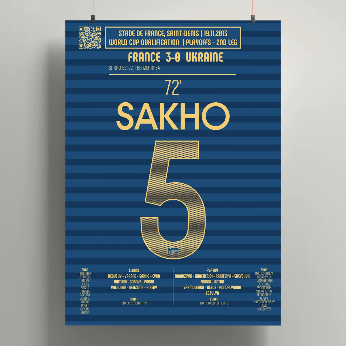 Poster du 2e but de Mamadou Sakho - France vs Ukraine 2013 - Legendary Goals