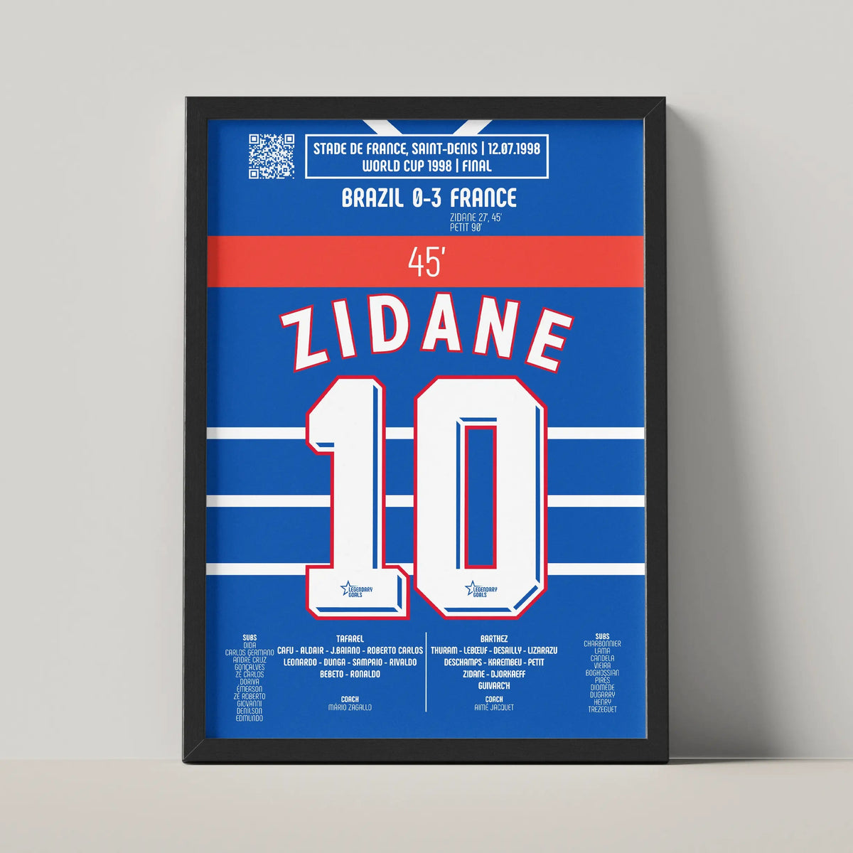 Poster du 2e but de Zinédine Zidane - France vs Brésil 1998 - Legendary Goals