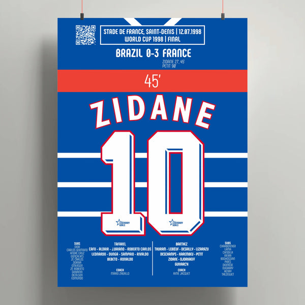 Poster du 2e but de Zinédine Zidane - France vs Brésil 1998 - Legendary Goals
