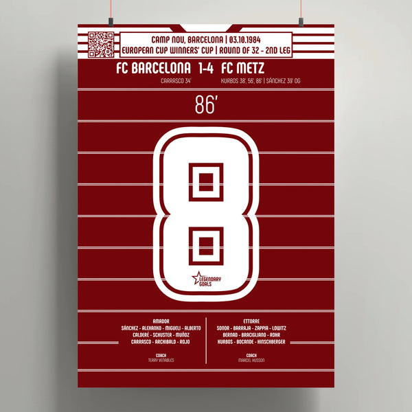 Poster du 3e but de Tony Kurbos - FC Barcelone vs FC Metz 1984 - Legendary Goals