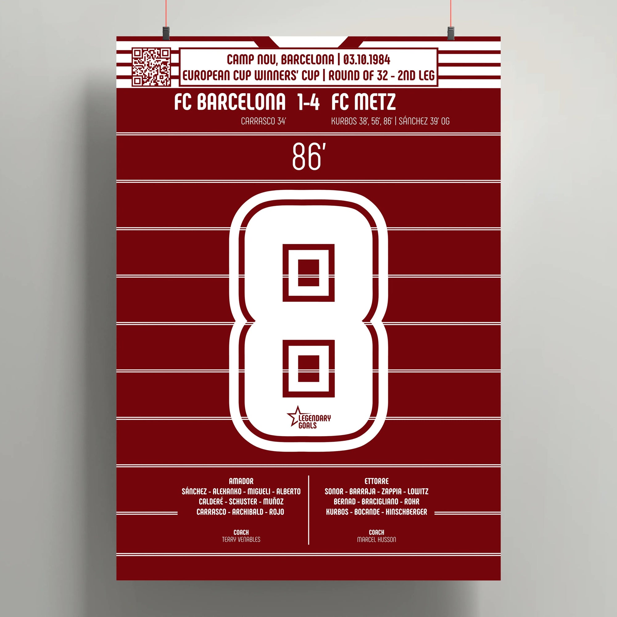 Poster du 3e but de Tony Kurbos - FC Barcelone vs FC Metz 1984 - Legendary Goals