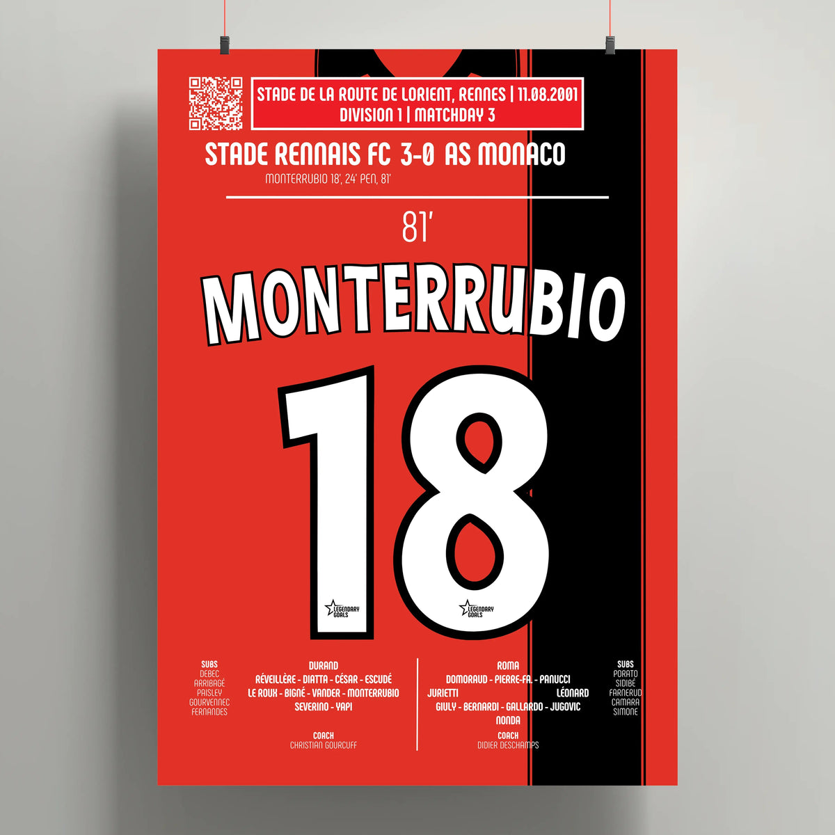 Poster du 3e but d’Olivier Monterrubio - Rennes vs Monaco 2001 - Legendary Goals