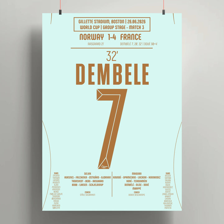 Póster del tercer gol de Ousmane Dembélé - Norvège vs Francia 2026 - Legendary Goals
