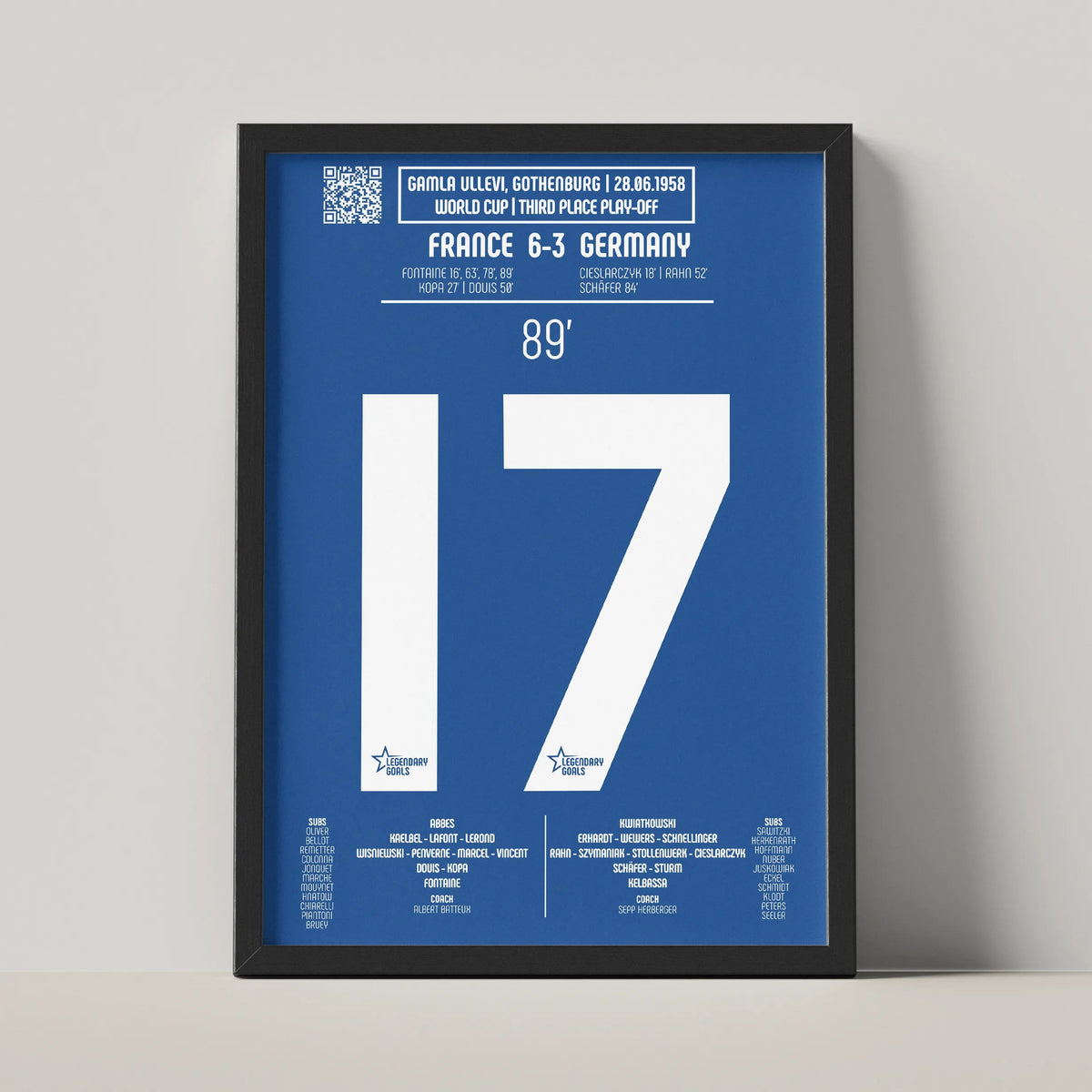 Poster du 4e but de Just Fontaine - France vs Allemagne de l’Ouest 1958 - Legendary Goals