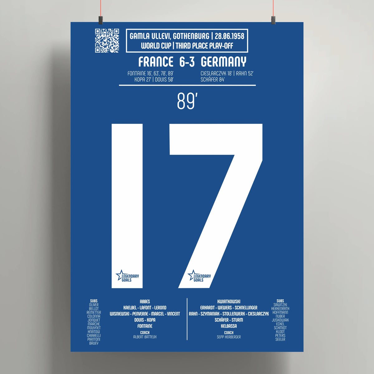 Poster du 4e but de Just Fontaine - France vs Allemagne de l’Ouest 1958 - Legendary Goals