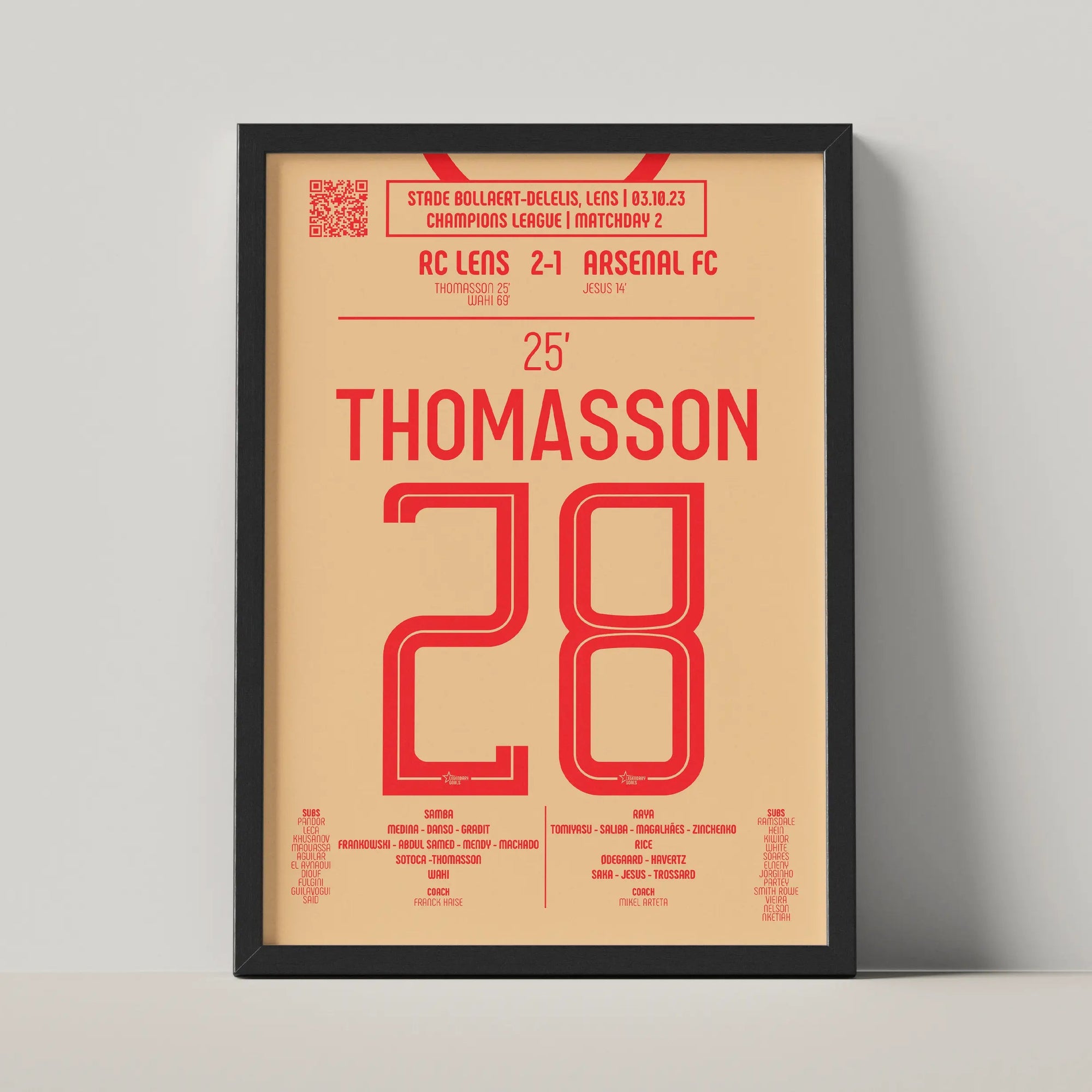 Poster du but d’Adrien Thomasson - Lens vs Arsenal 2023 - Legendary Goals