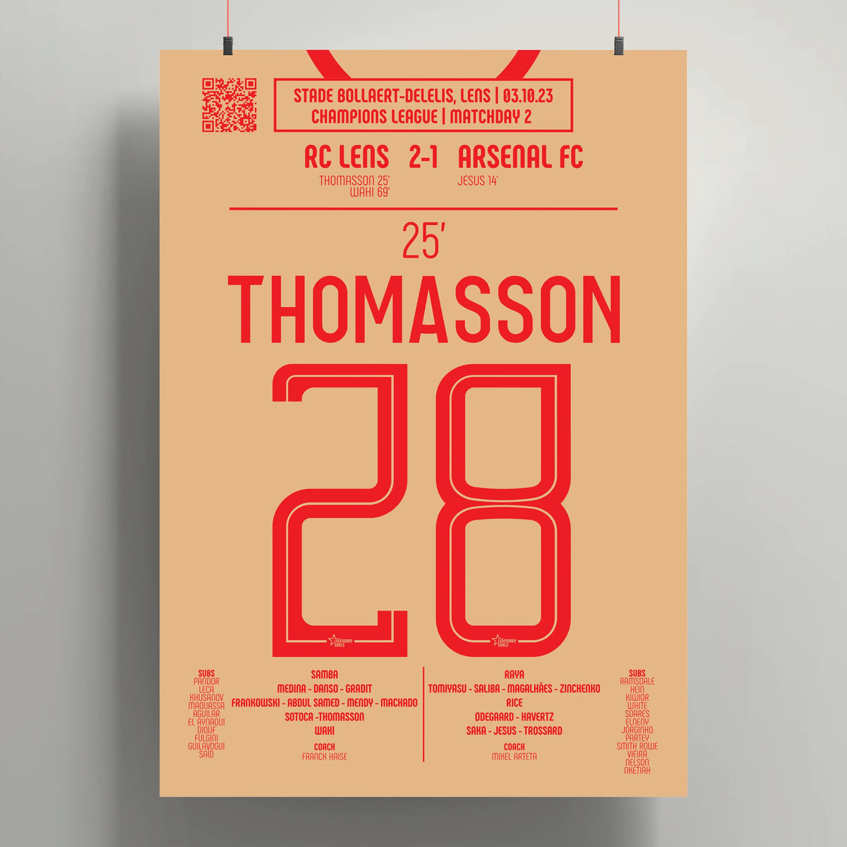 Poster du but d’Adrien Thomasson - Lens vs Arsenal 2023 - Legendary Goals