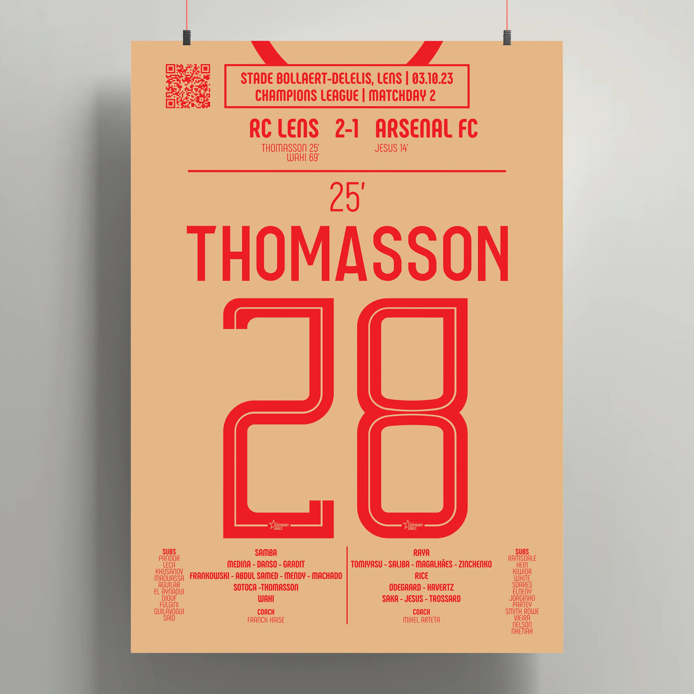 Poster du but d’Adrien Thomasson - Lens vs Arsenal 2023