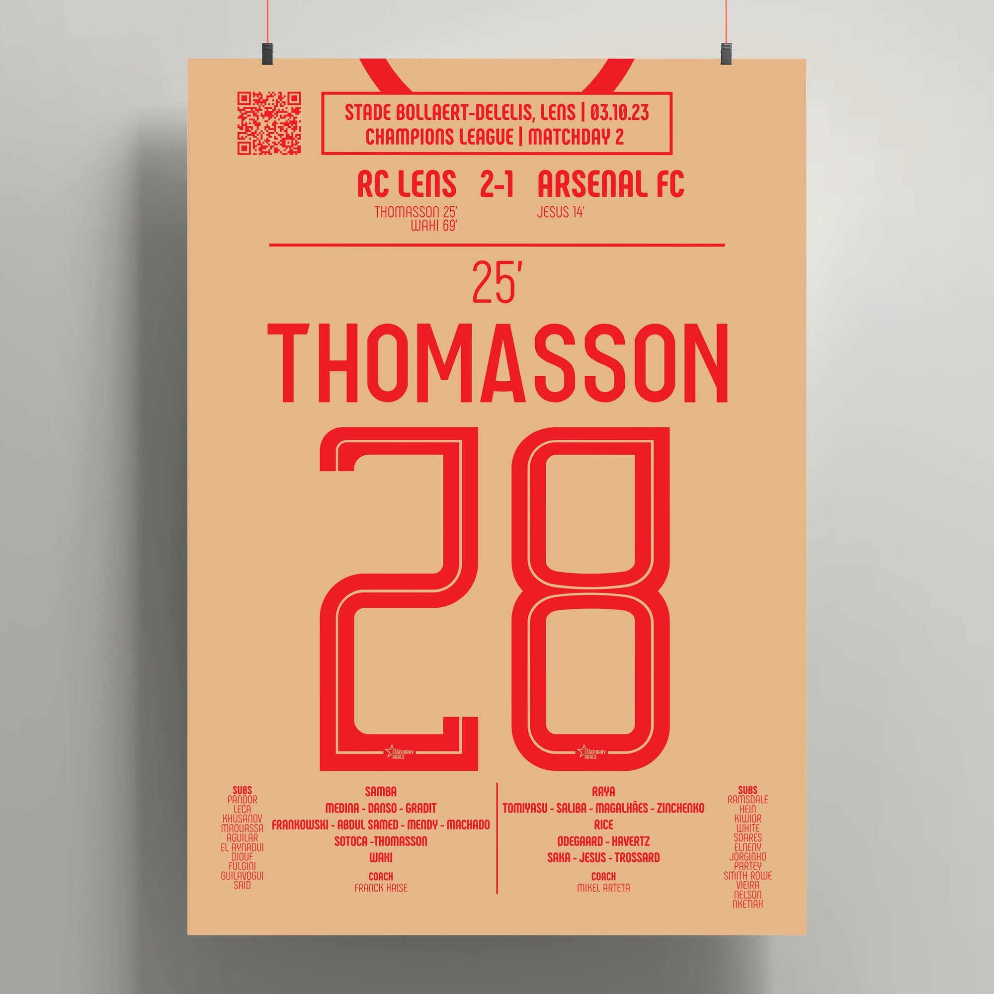 Poster du but d’Adrien Thomasson - Lens vs Arsenal 2023 - Legendary Goals