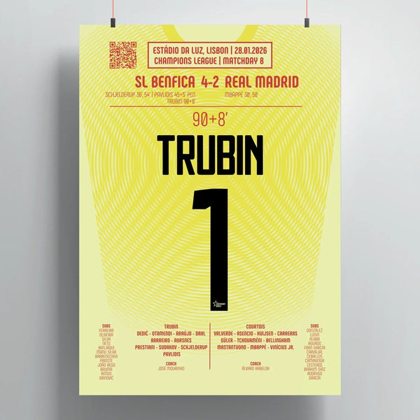 Poster du but d’Anatoliy Trubin – Benfica vs Real Madrid 2026 - Legendary Goals