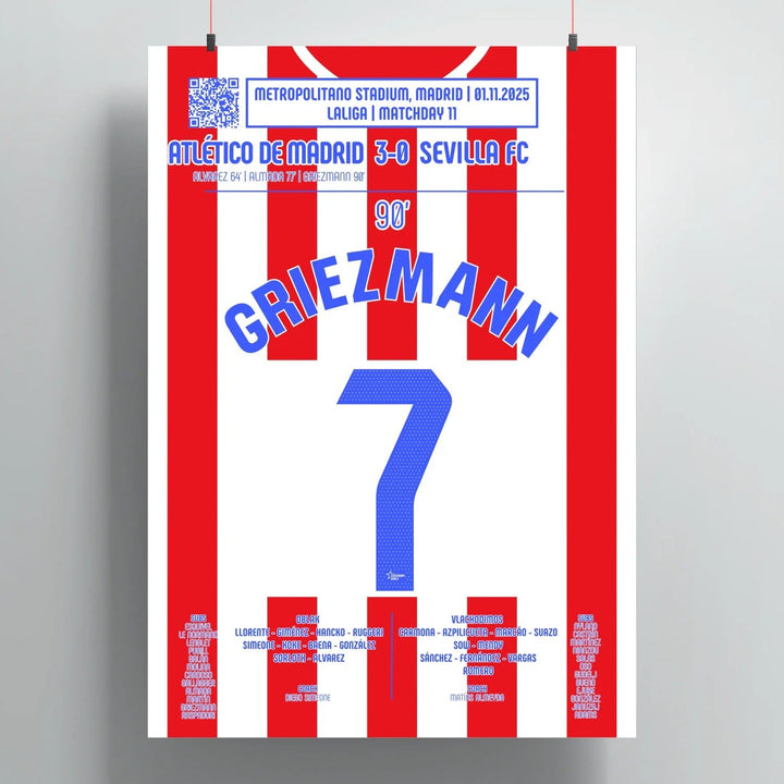Póster del gol de Antoine Griezmann – Atlético de Madrid vs Séville 2025 - Legendary Goals