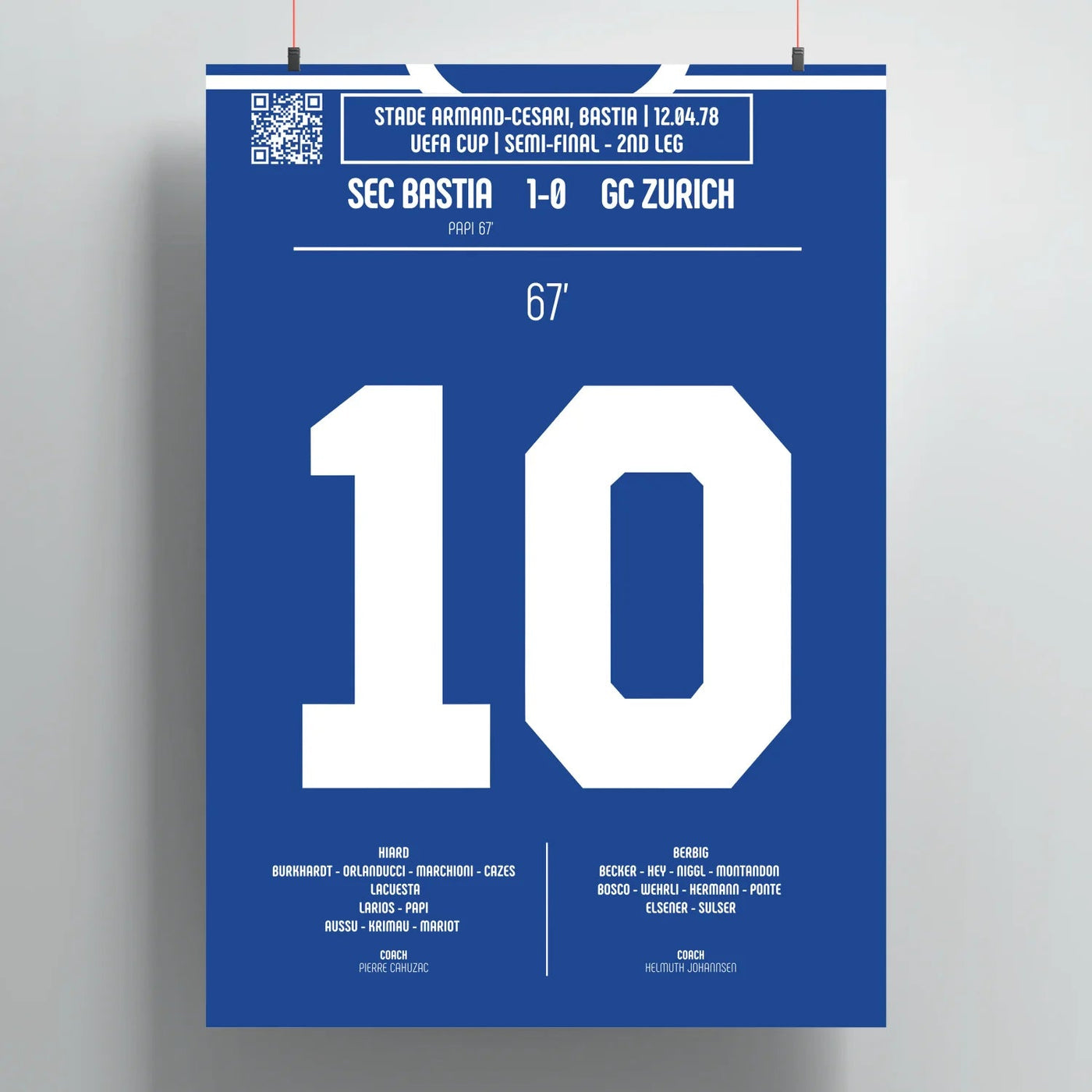 Poster du but de Claude Papi - Bastia vs Grasshopper Zurich 1978