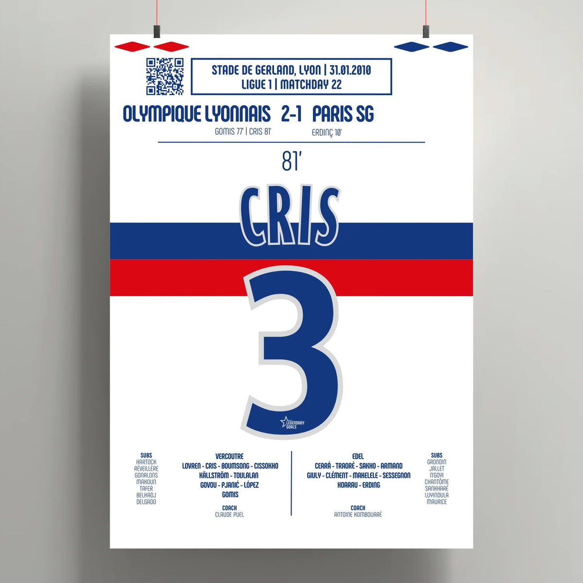 Poster du but de Cris – Lyon vs PSG 2010 - Legendary Goals