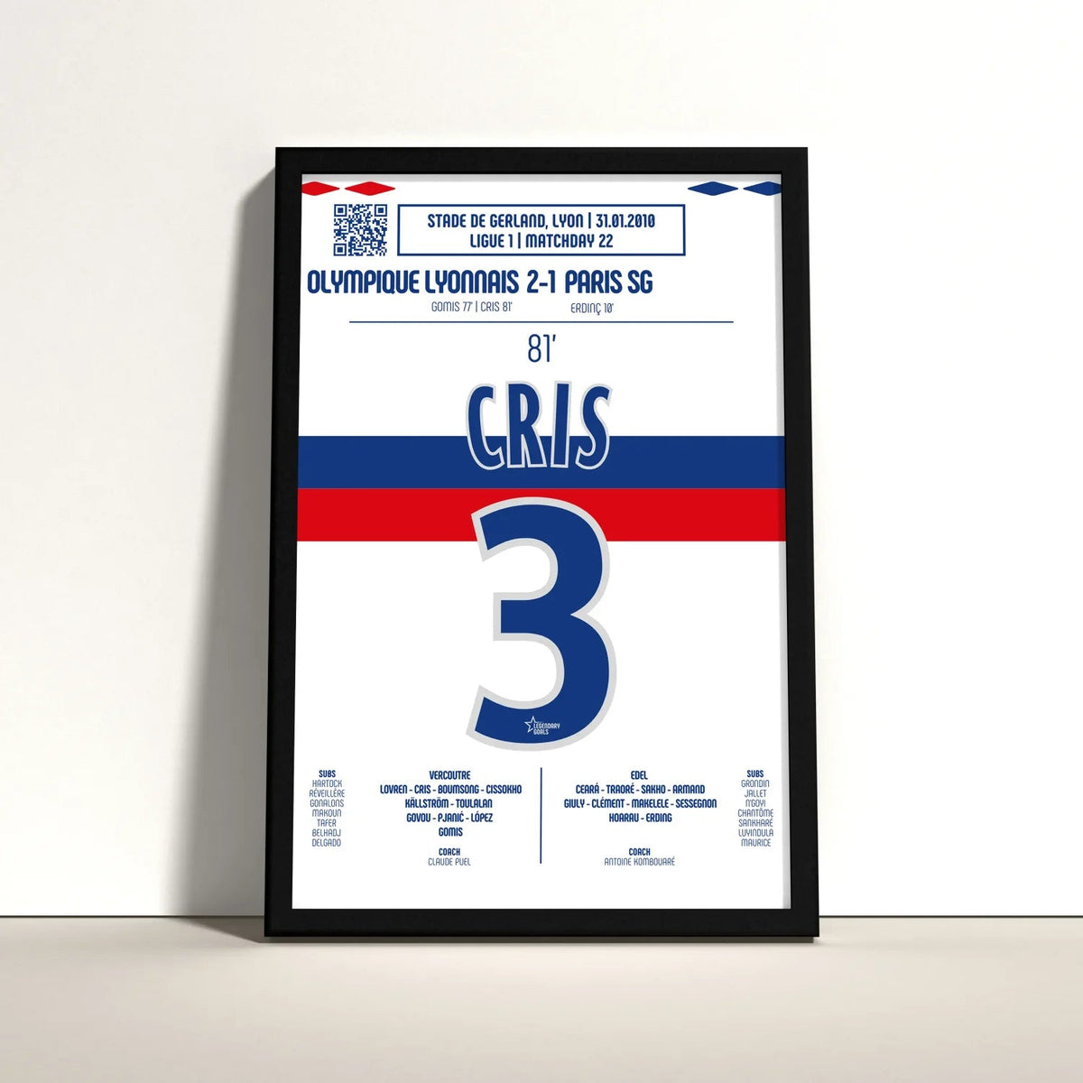 Poster du but de Cris – Lyon vs PSG 2010 - Legendary Goals